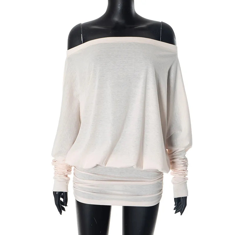 T-Shirt Asymétrique Épaule Dénudée - Haut Fluide Sexy