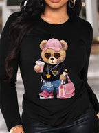 T-Shirt Manches Longues Ours 100% Coton - Haut Ample Femme