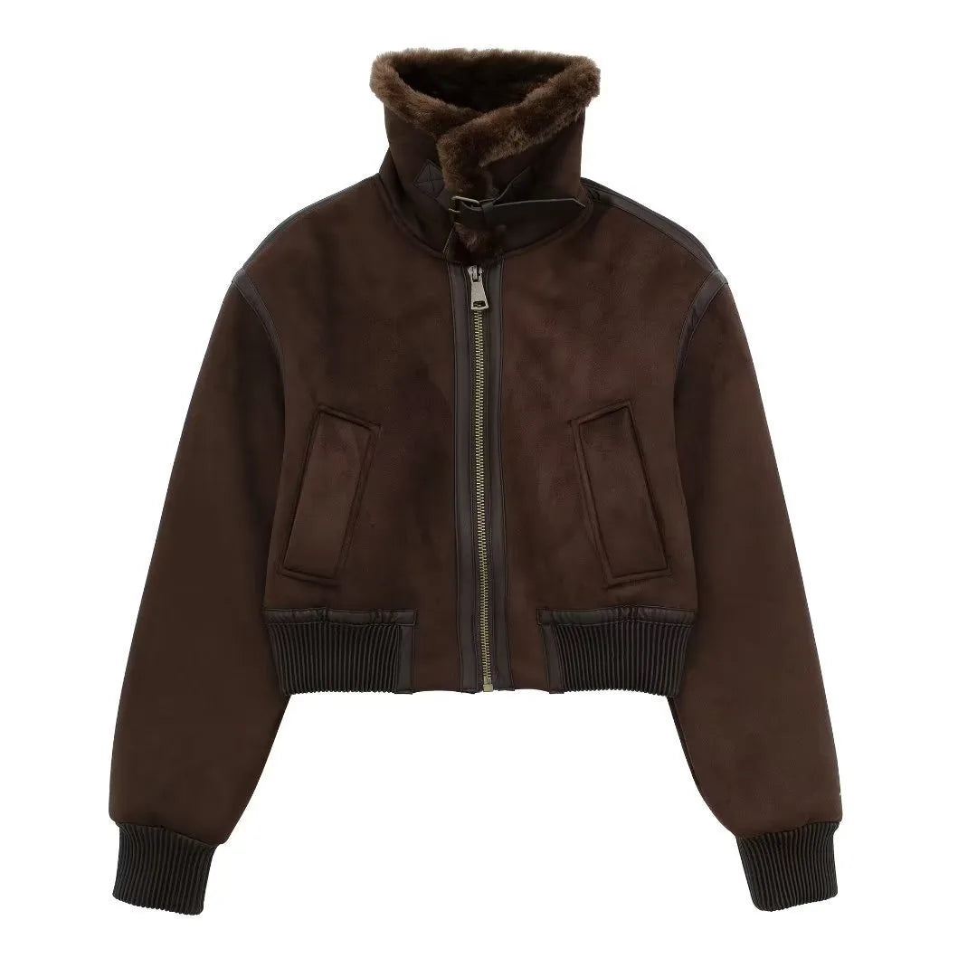 Manteau à col montant décontracté pour femme, décoration de sangle ast, veste double face adt, nouveaux abonnés, automne et hiver