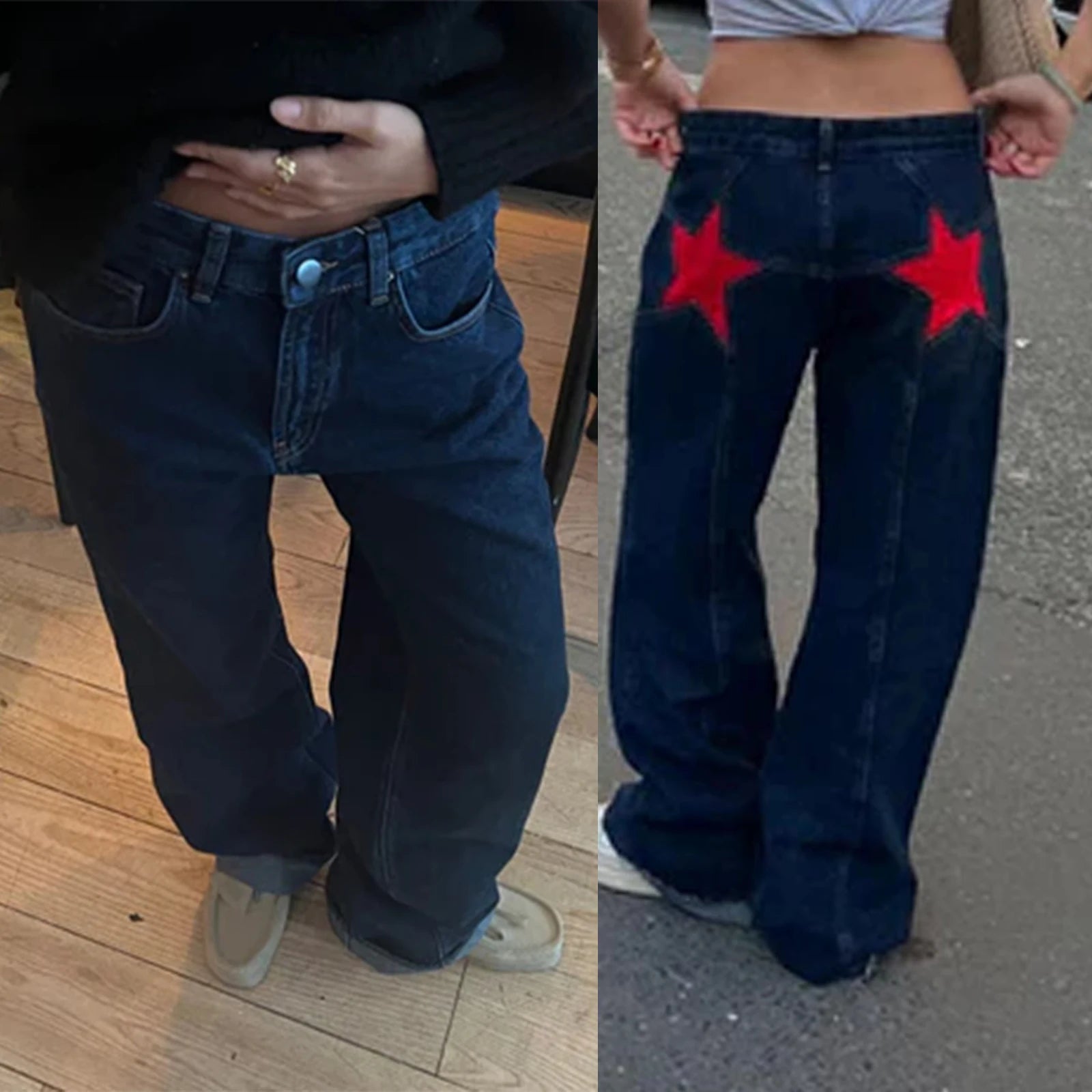 Jean Étoile Y2K Femme - Pantalon Droit & Short Combhasaki