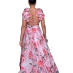 Robe Longue Bohème pour Femme – Robe d'Été en Mousseline Imprimée Fleurie Dos Nu et Col Halter