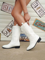 Bottes de cowboy occidentales pointues pour femmes, bottes mi-mollet dorées, bottes argentées noires, mode rétro, grande taille 36-43