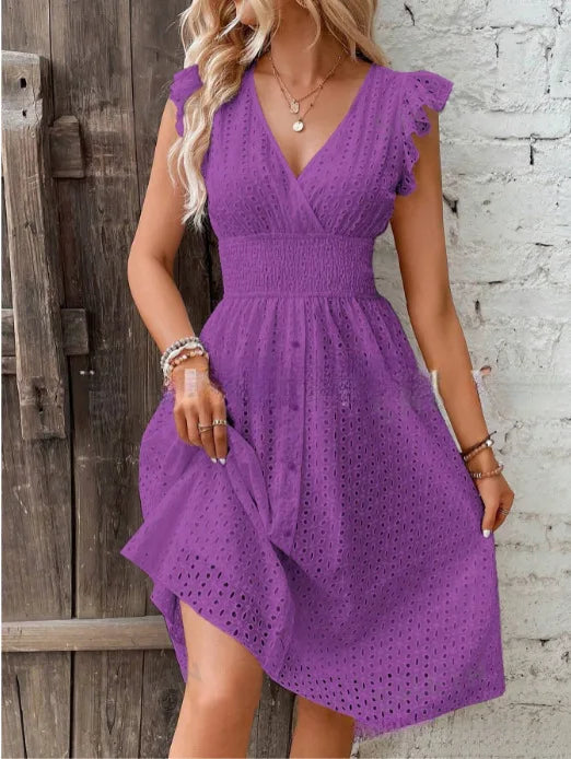 Robe de Plage d'Éte pour Femme – Veste de Plage Légère à Col en V et Taille en Dentelle Ajourée