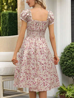 Robe Florale pour Femme Style Français – Robe d'Été Bohème à Volants et Col en V Cottagecore