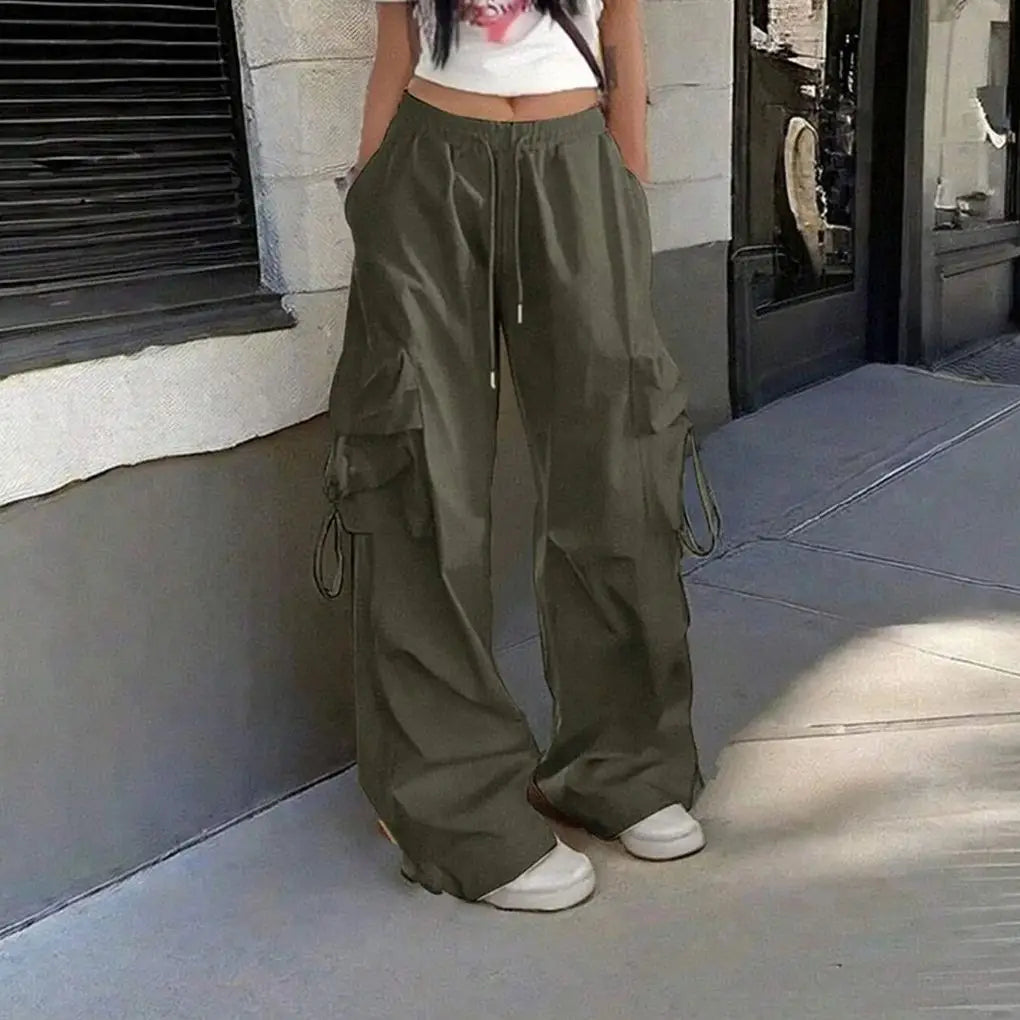 Jogging Cargo Ample Noir Taille Haute - Style Streetwear Vintage