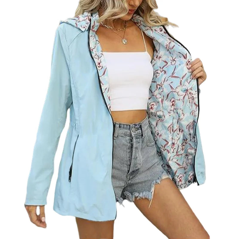 Veste à capuche d'automne pour femmes, manteau décontracté imprimé réversible avec poches, Streetwear multicolore, vêtements assortis S-2XL