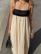 Robe Longue à Bretelles pour Femme – Robe d'Été Dos Nu à Col Carré et Taille Haute Empire