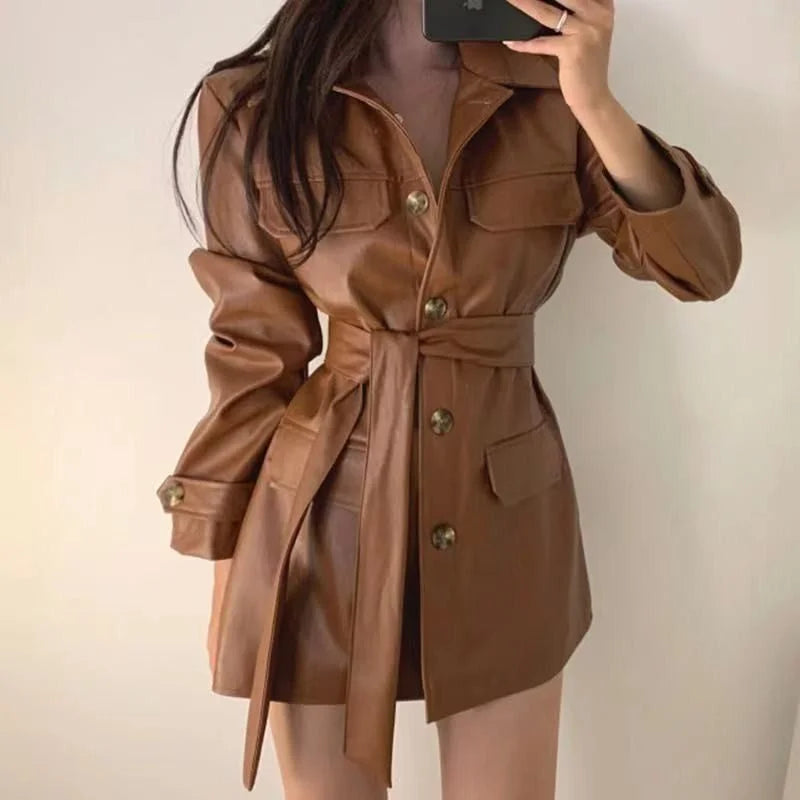 Veste en cuir chic coréenne pour femme, coupe ajustée, style motard, en similicuir PU, coupe-vent, pour le printemps et l'automne