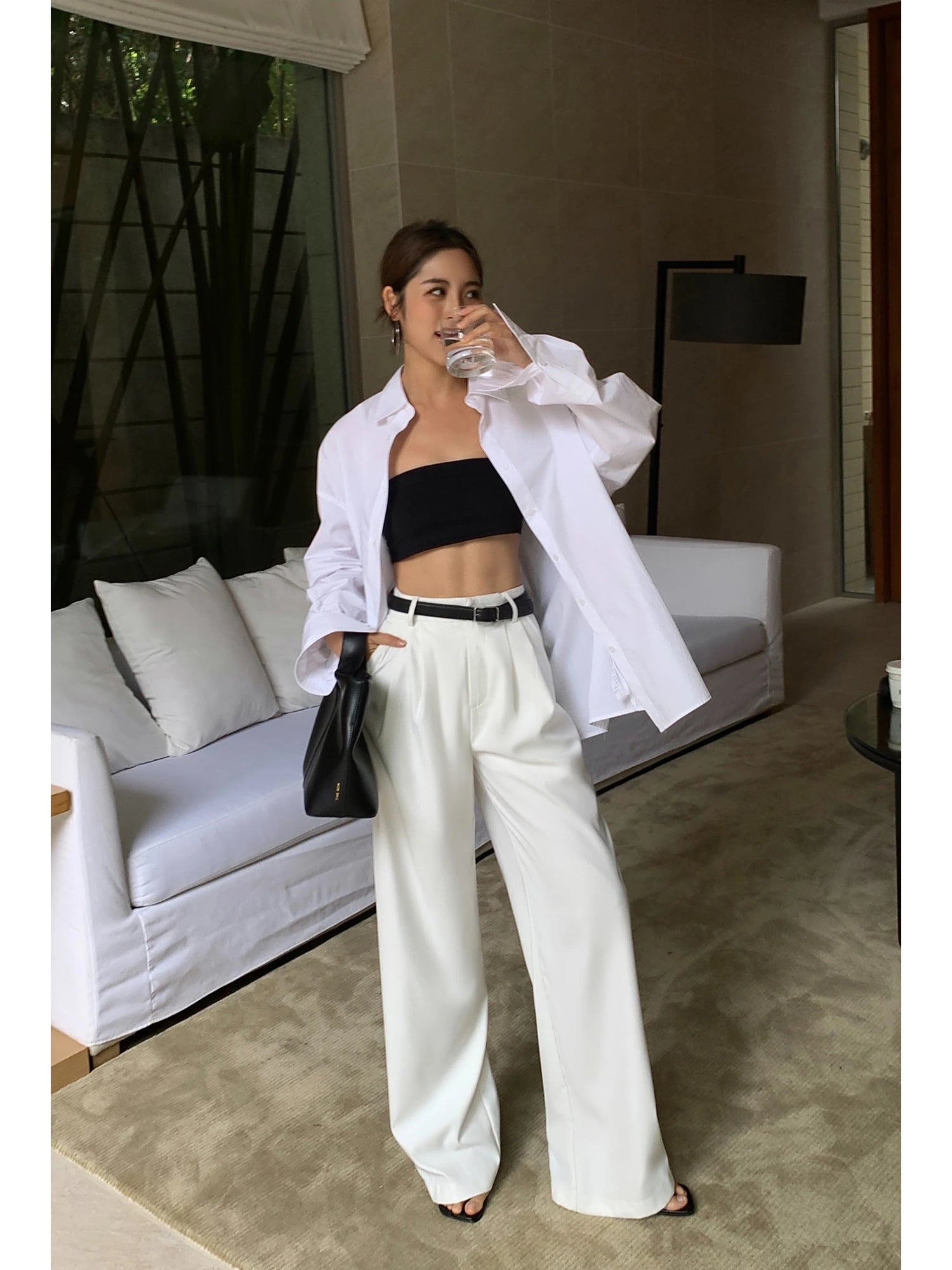 Pantalon de Costume Fluide Multicolore Taille Haute – Élégance Ample et Décontractée