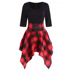 Robe Gothique à Carreaux pour Femme – Robe Asymétrique à Lacets Style Punk Tartan Harajuku