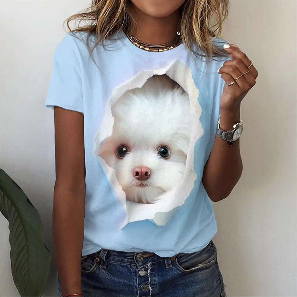 T-Shirt Chat 3D Kawaii Femme - Haut Y2K Respirant