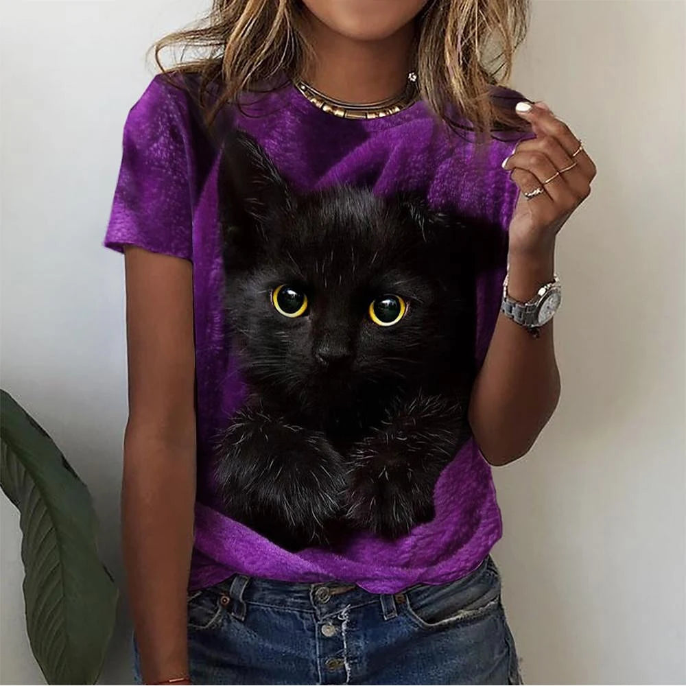 T-Shirt Chat 3D Kawaii Femme - Haut Y2K Respirant