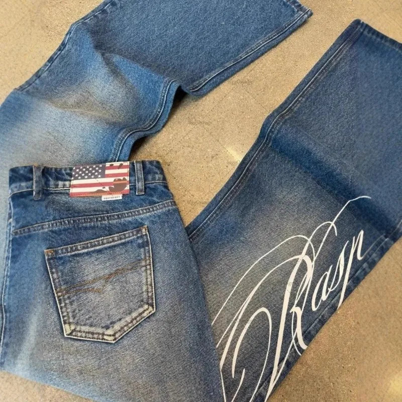 Jean Baggy Deeptown Bleu – Imprimé Graphique Style Harajuku & Streetwear