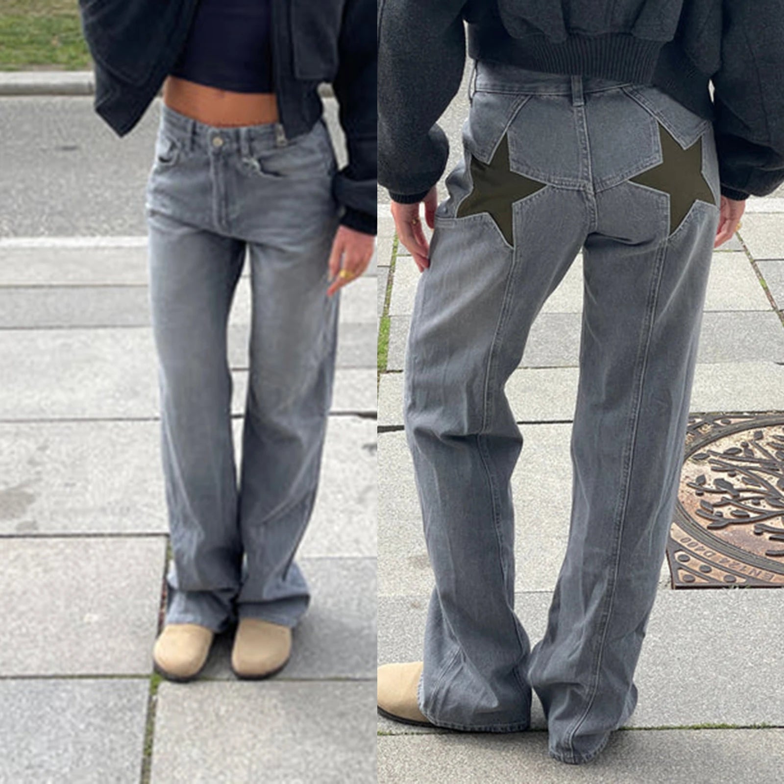 Jean Étoile Y2K Femme - Pantalon Droit & Short Combhasaki