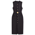HXAO 2025 robe noire robe d'été élégante décontractée mince robe de vacances col rond sans manches boutonné ceinture longue robes 066