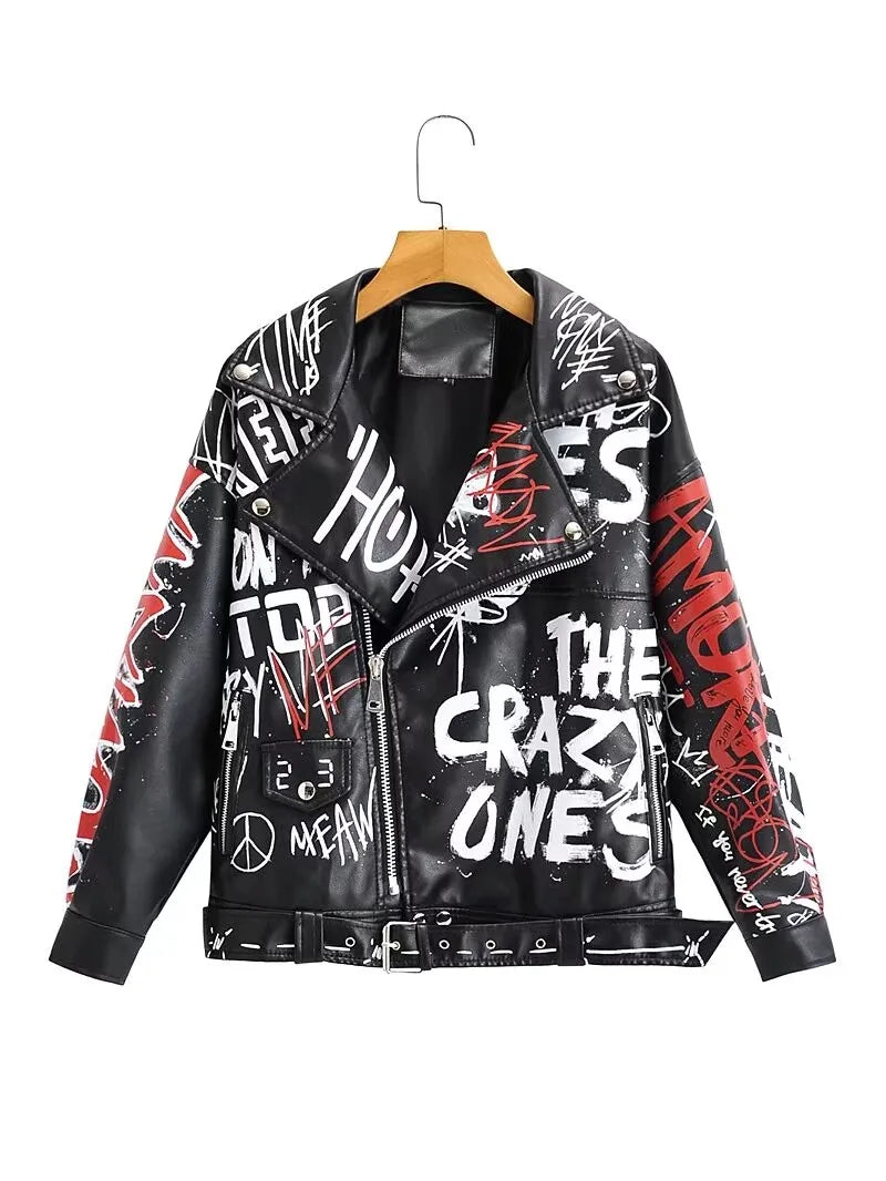 Vestes en Faux cuir souple pour femmes, manteaux pour dames, blanc, noir, rivets en PU, fermeture éclair, épaulettes, impression 3D, moto, Streetwear, automne hiver