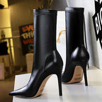 Femmes 7.5cm 10cm talons hauts bottes en cuir dame talons bas bottines courtes décapant hiver chaud neige peluche bout pointu chaussures