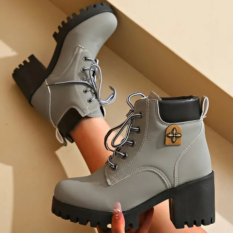 2024 nouveau hiver femmes talons bottes de haute qualité à lacets chaussures de créateur de mode décontracté confortable talons bottes chaussures pour femmes
