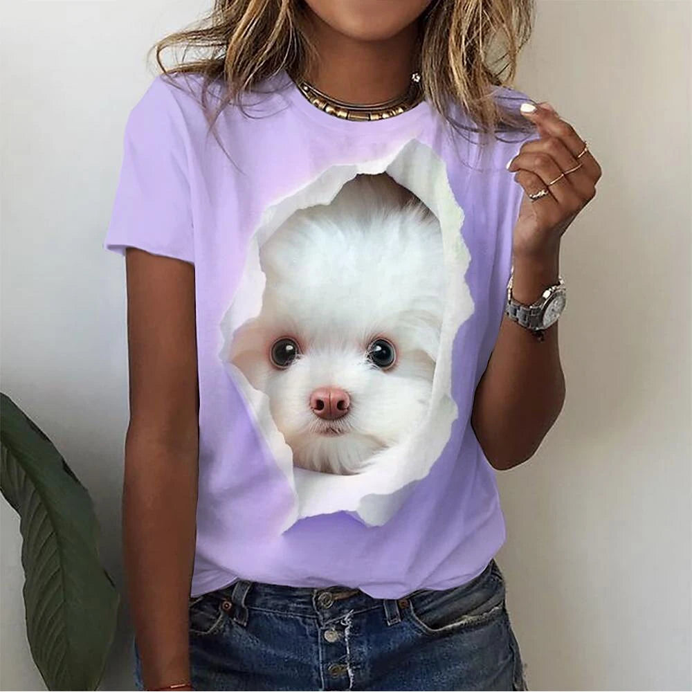 T-Shirt Chat 3D Kawaii Femme - Haut Y2K Respirant
