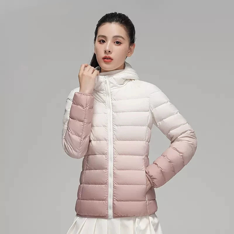 Doudoune dégradée pour femme, veste à capuche ultra légère, coupe couvertes, maintien au chaud, créateur de luxe, automne, hiver, nouvelle mode, 2022