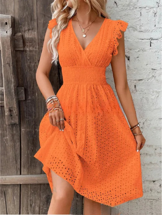 Robe de Plage d'Éte pour Femme – Veste de Plage Légère à Col en V et Taille en Dentelle Ajourée