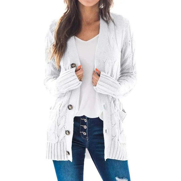 Cardigan Torsadé Bleu Clair à Poches pour Femme - INPETAL