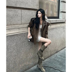Veste en similicuir PU pour femme, Blazer combiné, Vestes à col rabattu, Manteau à point ouvert, Maxi, Décontracté, Élégant, Punk, Streetwear Y2k