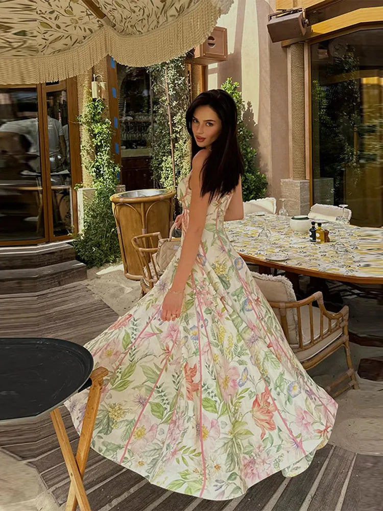 Robe longue à bretelles pour femmes, Sexy, plissée, col en v, dos nu, sans manches, ligne a, Robes de vacances, couleur unie, décontractée, été, 2025