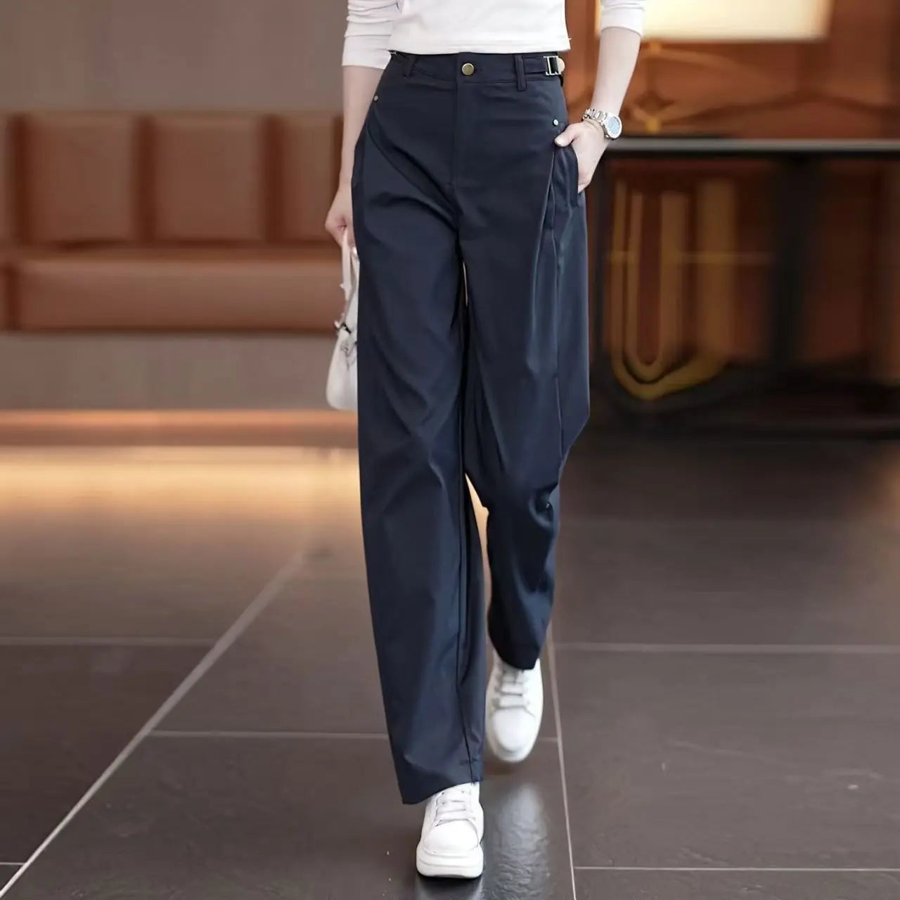 Pantalon Large Vert Armée Taille Haute - Style Streetwear Chic