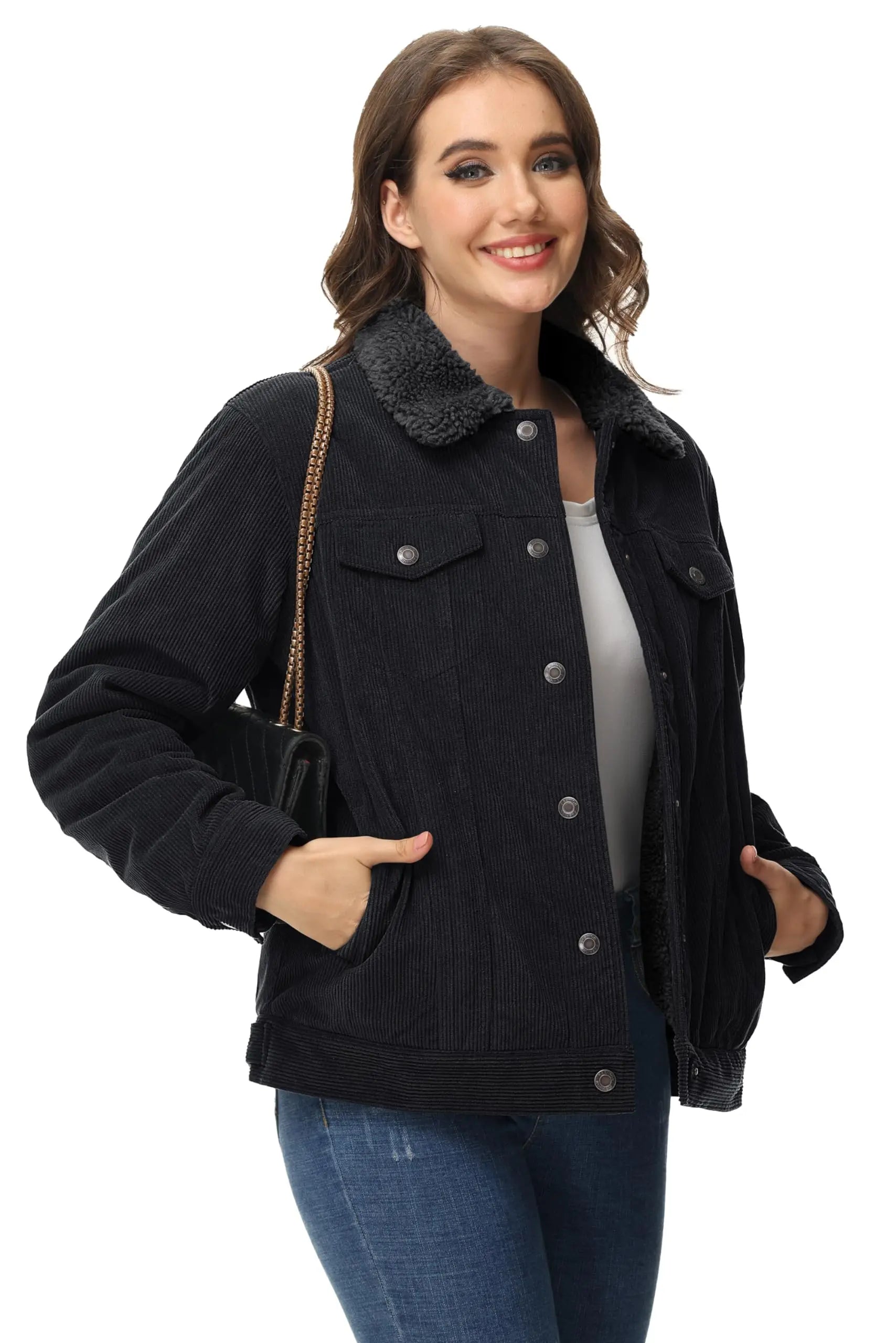 Veste Lourde en Velours Côtelé Doublée Polaire Sherpa pour Femme