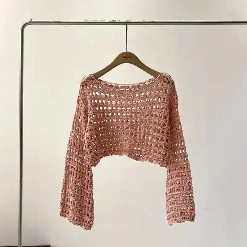 Haut de Plage en Maille Ajourée Style Boho - Crop Top Crochet
