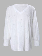 Pull Oversize Col en V en Maille Côtelée pour Femme