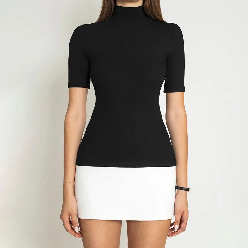 Robe élégante à col roulé pour femmes, demi-manches, mini streetwear, vêtements éducatifs pour femmes, batterie de documents d'abonnés, été, Y2k