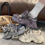 Baskets épaisses en maille respirante pour femmes, chaussures de sport à plateforme, semelle optique à lacets, mode décontractée, 2024