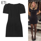 Les nouveaux produits pour femmes ETJ 2025 sont élégants et élégants Robe courte à col bateau et manches courtes avec robe noire plissée