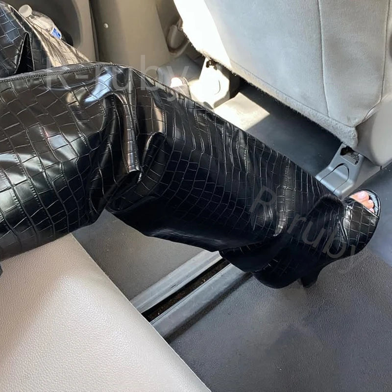 2025 haute qualité Peep Toe femmes genou bottes bout rond compensées daim femme bottes longues fête mariage polyvalent femme chaussures