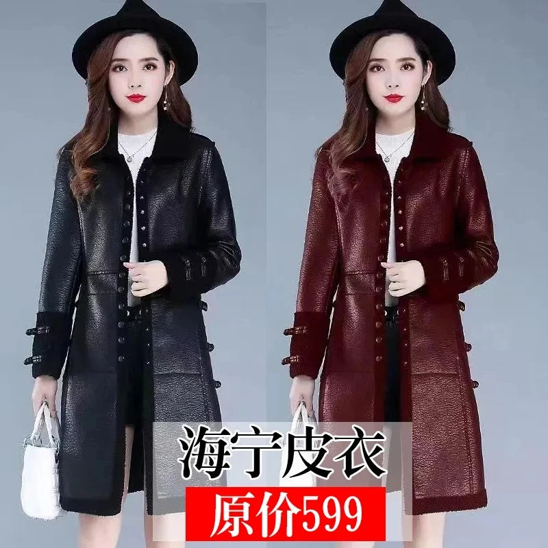 Veste en cuir de longueur moyenne coréenne pour femme, haut en peluche et optique, coupe couvertes, luxe léger, veste amincissante, automne et hiver, nouveau