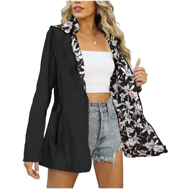 Veste Réversible à Capuche pour Femme – Manteau Décontracté Imprimé Multicolore avec Poches