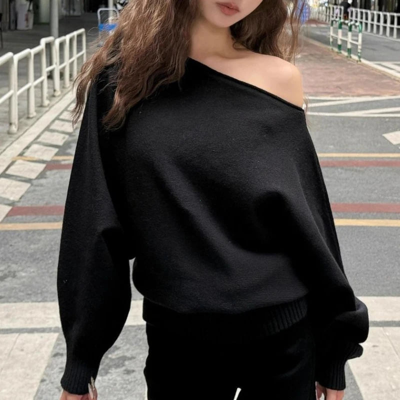 Pull Ample Épaules Dénudées Style Coréen - Dawndesslo