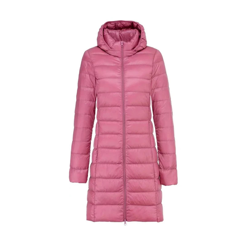 Combinaison à capuche en duvet de canard blanc pour femme, ultra légère, pliable, X-long, mère d'âge moyen, décontracté, nouvelle arrivée, 2024