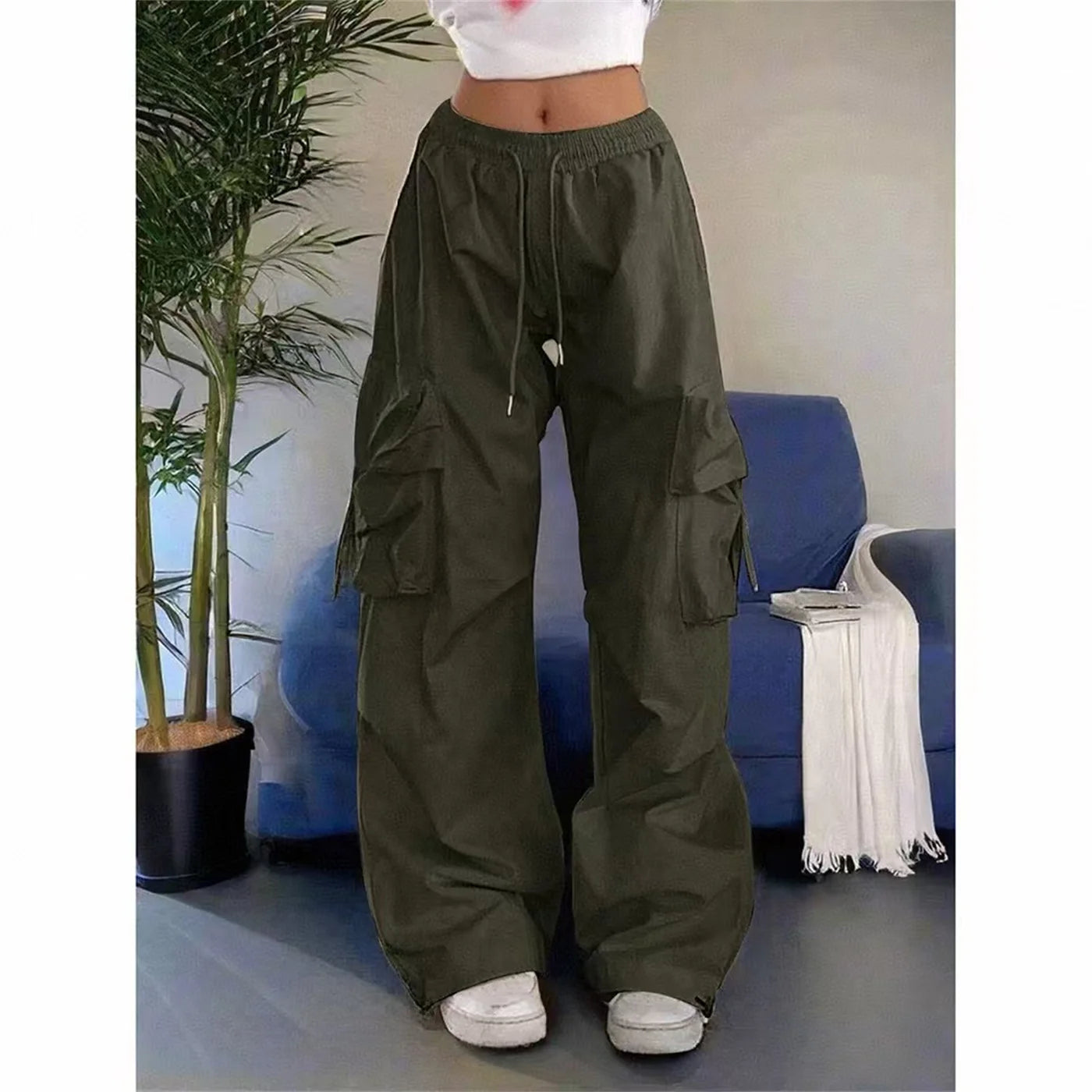 Jogging Cargo Ample Noir Taille Haute - Style Streetwear Vintage