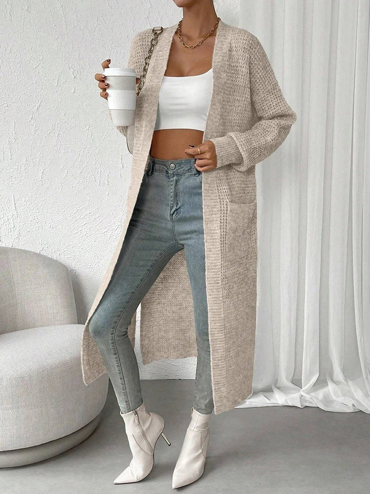 Cardigan Long Ajouré en Maille Épaisse pour Femme - Style Streetwear