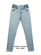 Legging Faux Jean Imprimé Denim – Confort Yoga & Sports de Plein Air