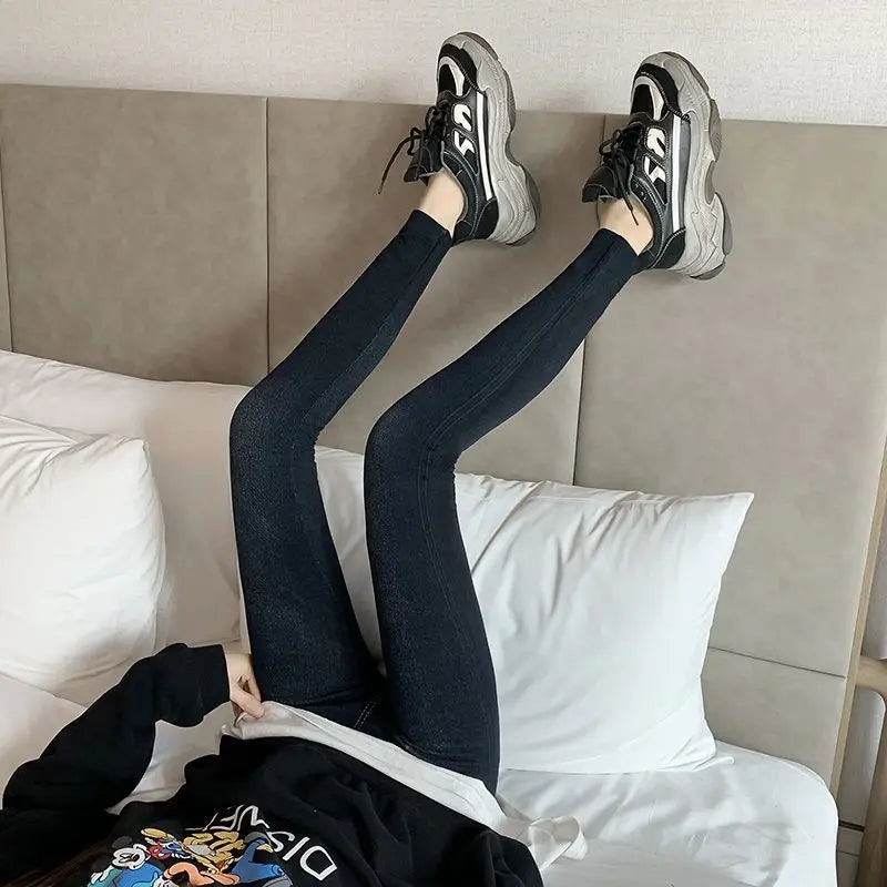Legging Chaud en Coton Modal & Faux Denim – Haute Élasticité & Confort Slim