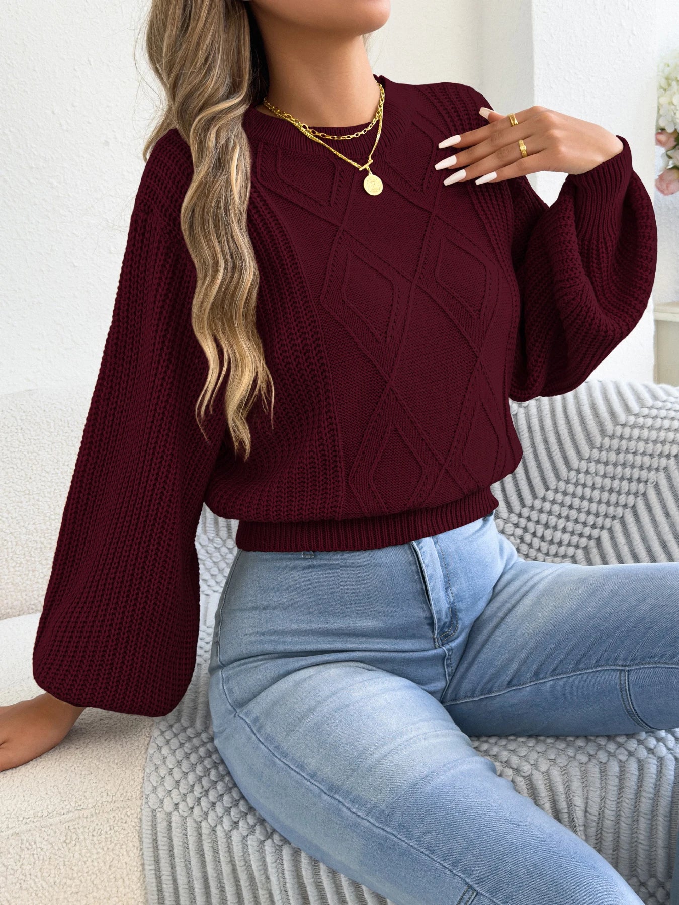 Pull Chaud à Manches Lanternes pour Femme - LUSMAY