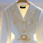 Manteau Blazer Ajusté Ceinturé pour Femme – Veste de Bureau Chic à Simple Boutonnage