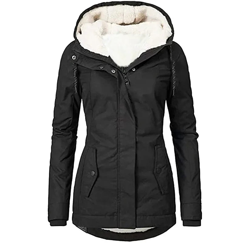 Manteau d'Hiver Épais à Capuche et Poches Amples pour Femme