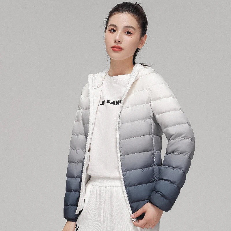 Doudoune dégradée pour femme, veste à capuche ultra légère, coupe couvertes, maintien au chaud, créateur de luxe, automne, hiver, nouvelle mode, 2022