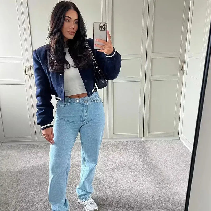 MUJER femmes Bomber veste femmes automne recadrée veste pour femmes 2025 à manches longues aviateur vestes femme mode manteaux courts