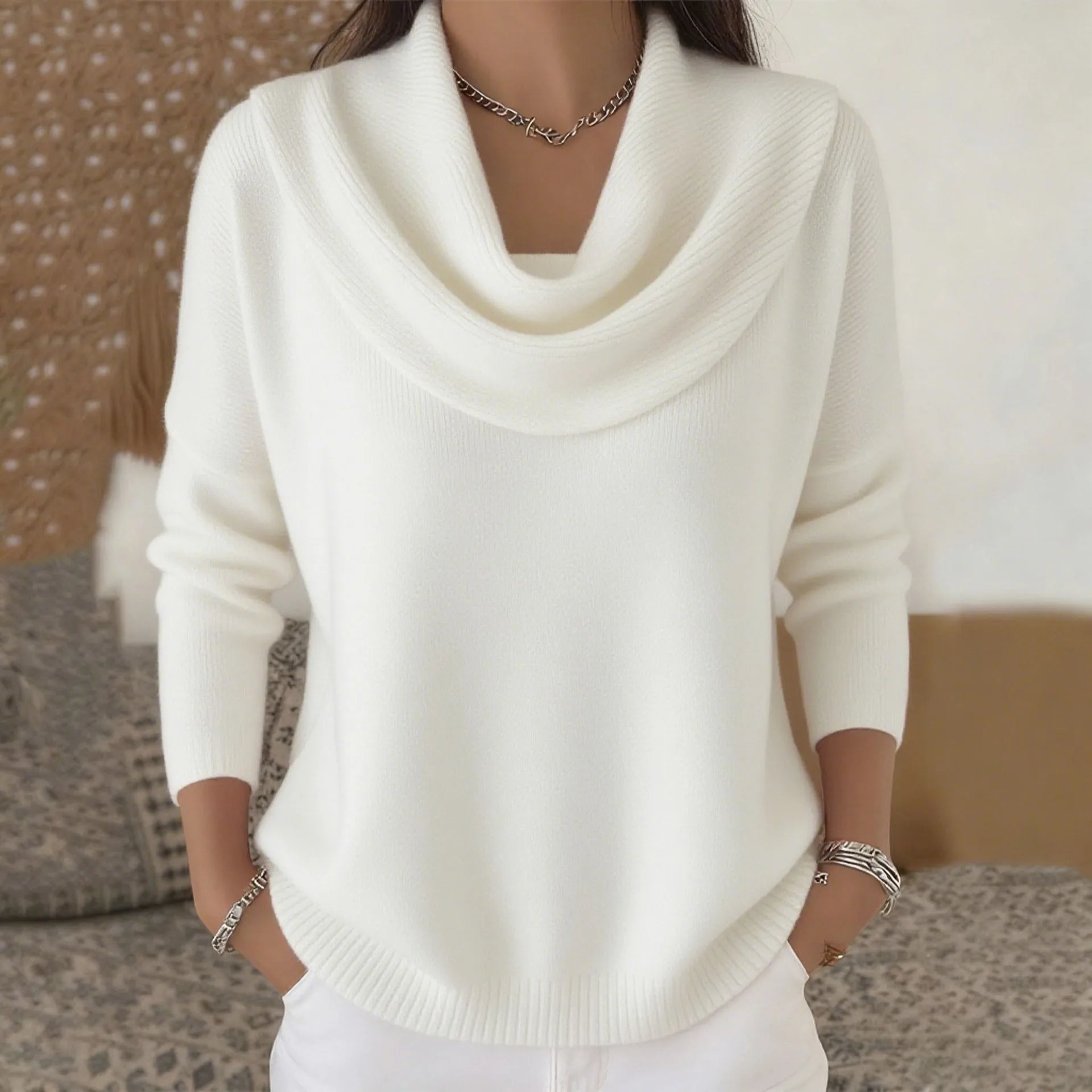 Pull Ample Col U/V Décontracté – Style Casual & Polyvalent